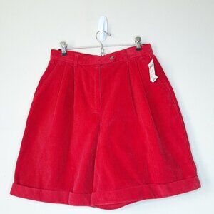 Vtg Preppy Corduroy Shorts Sz 6 Pleated High Rise Cuffed 8" Red  Coastal New
